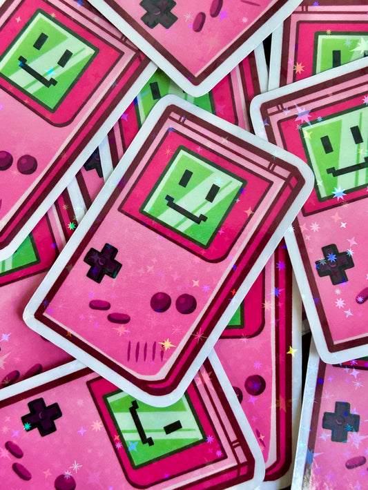 Neon Pink Gameboy 2" Holographic Sticker